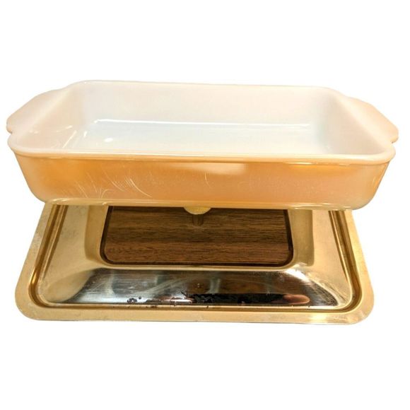 Vintage Anchor Hocking Fire King Peach Luster Wear Casserole Dish with lid #410 - Picture 1 of 12